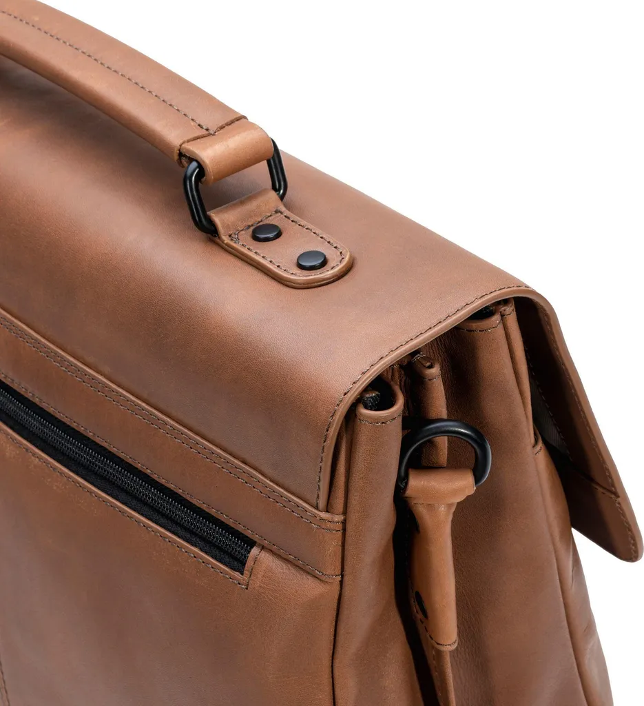 Serviette cuir Nashville 2F Mid Brown avec double compartiment ordinateur - 4