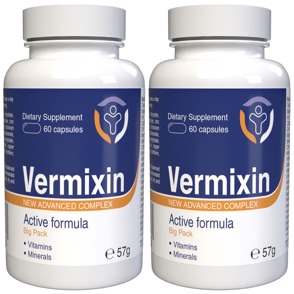 Vermixin - 120 Kapseln (2x60) hochdosiert - Original Rezept aus der Schweiz - Vegan & Pflanzlich mit Vitaminen & Mineralien - 2er Pack