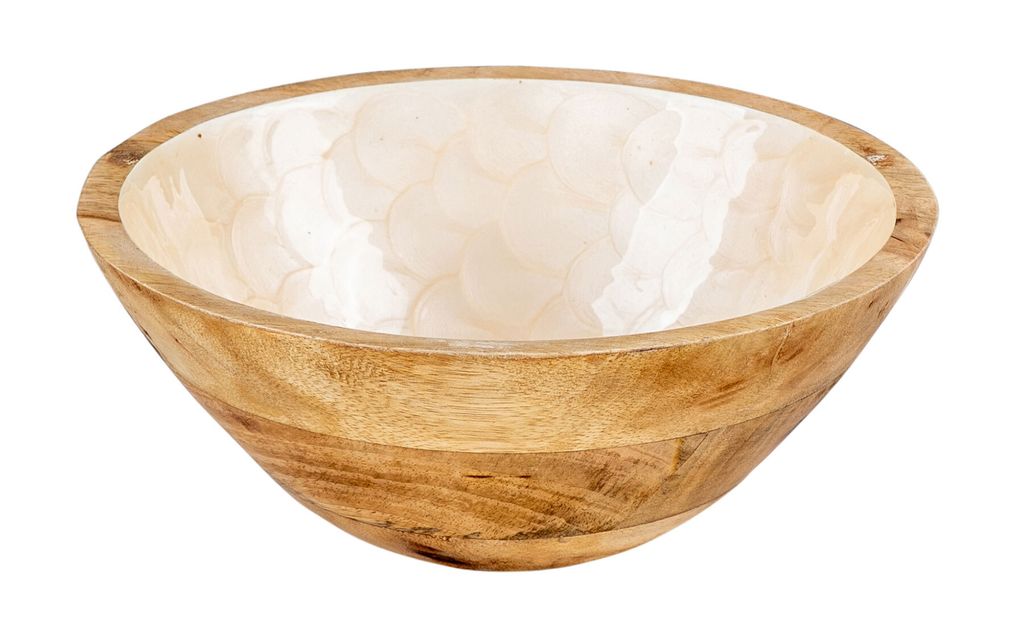 Schüssel 21cm Mango Holz Creme Perlmutt Emaille Schale Bowl Produktbild 