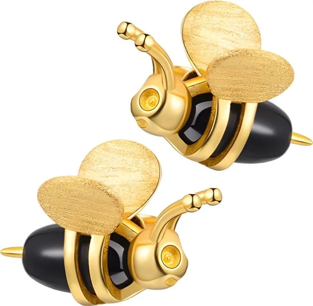 Orecchini Ape Oro e Agata Nera in Argento 925 - Gioielli Artigianali