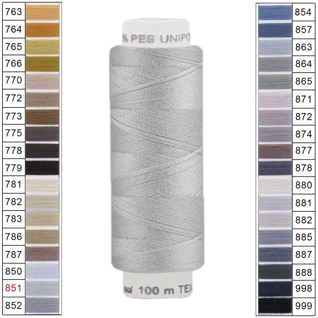 Nähgarn 100m Unipoly 120 Tex14x2 Polyester Nähfaden Nähmaschinengarn Farben 6v6 , Farbe:851