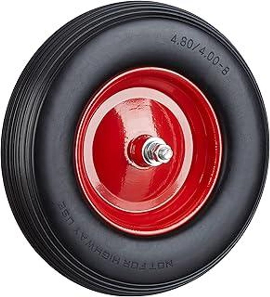 Relaxdays, schwarz Schubkarrenrad Vollgummi mit Achse, 4.80 4.00-8 Gummirad, pannensicher, 100kg Tragkraft Ersatzrad, rot, 10022852_46