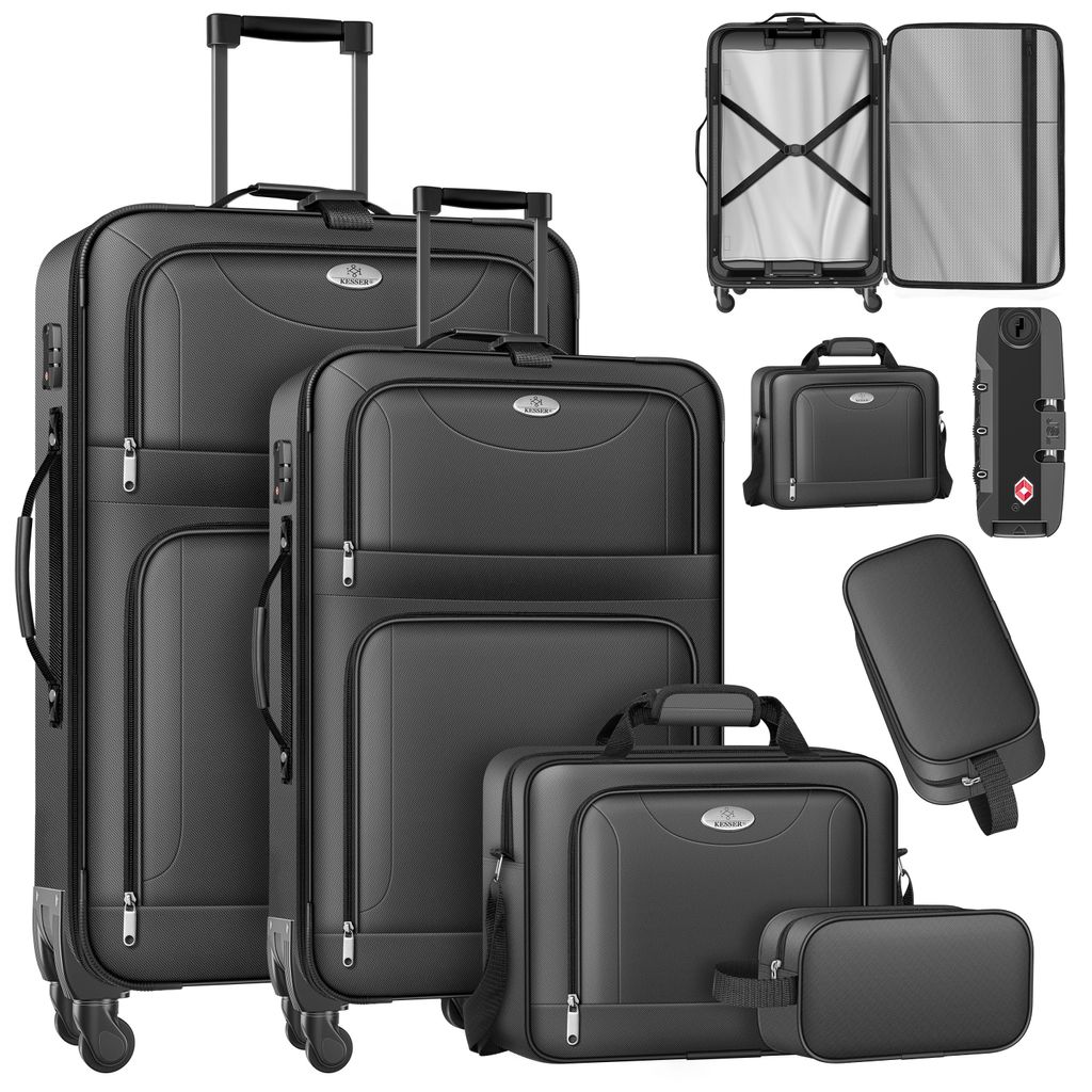 KESSER Reisekoffer Set 4-teilig | Trolley Kofferset Stoffkoffer mit 3-Ziffern-TSA-Schloss, 360° Rollen & Teleskopgriff | Kosmetiktasche Handgep...