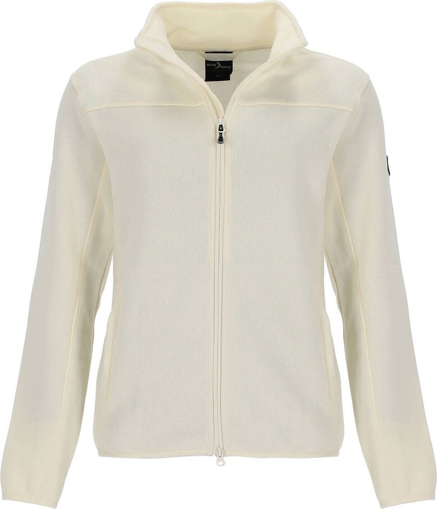 Blue Wave Damen Fleecejacke Nissa in Strickoptik mit Stehkragen - Fleece-Strickjacke mit Reißverschluss in Offwhite Größe 44