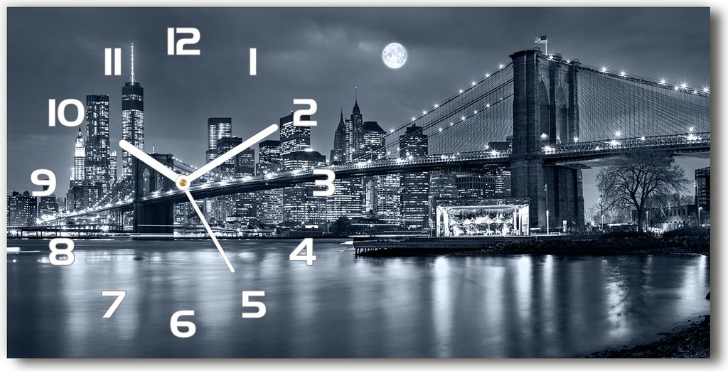 Wanduhr aus Glas – 60x30 cm - Glasbild - Glasuhr - Gehärtetes Glas - weisse-zeiger - Manhattan New York