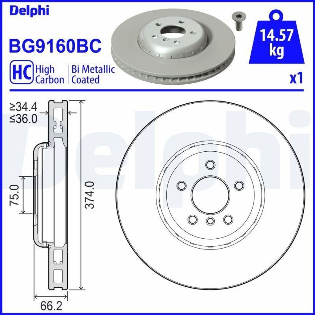 DELPHI Bremsscheibe für BMW 5 Touring (F11) 374mm BG9160BC