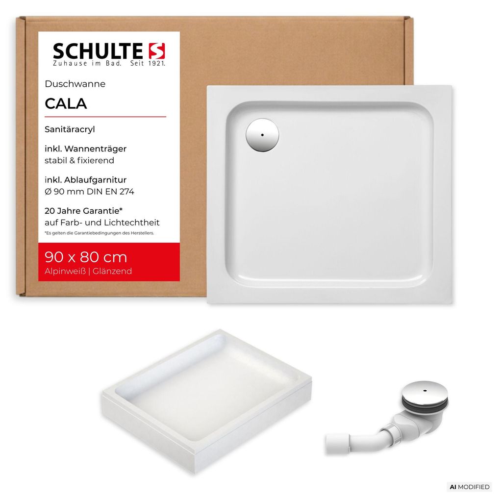 Piatto doccia Schulte 100x80 cm, bianco, modello Cala - Set Immagine del prodotto 