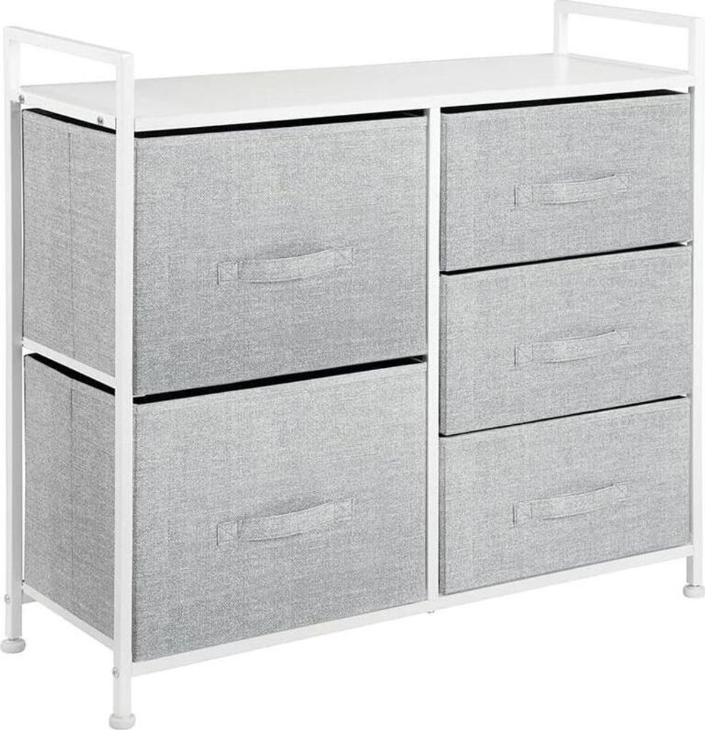 Schmaler Stoff Schrank 5 Schubladen Kommode Aufbewahrung grau/weiß 82cm mdesign