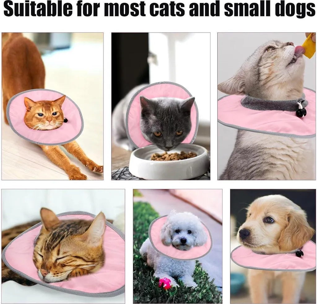 Collier de convalescence pour chat réglable - Protection rose en coton - 6