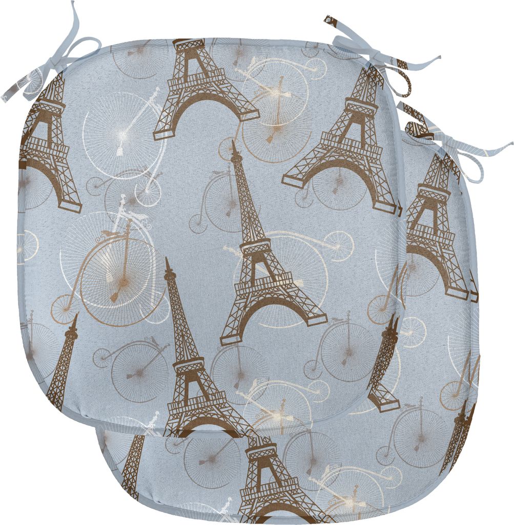 ABAKUHAUS Eiffel Polster für Esszimmerstühle, Retro Fahrräder Zeichen, Dekoratives wasserfestes Kissen mit Riemen für Küchensitze, 40 cm x 40 ...