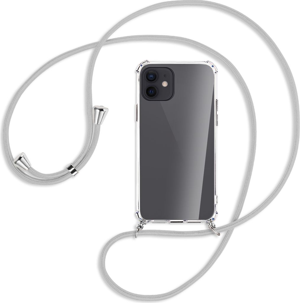 Handykette Backcover-Schutzhülle mit Band (Metall silberfarben) für Apple iPhone 12, 12 Pro - silbergrau