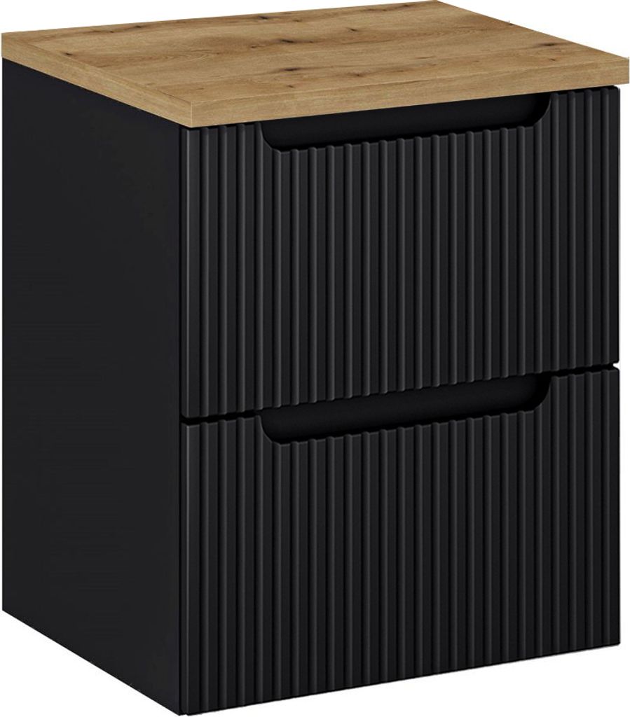 Waschtisch-Unterschrank 50cm, in schwarz mit Eiche, Produktbild 