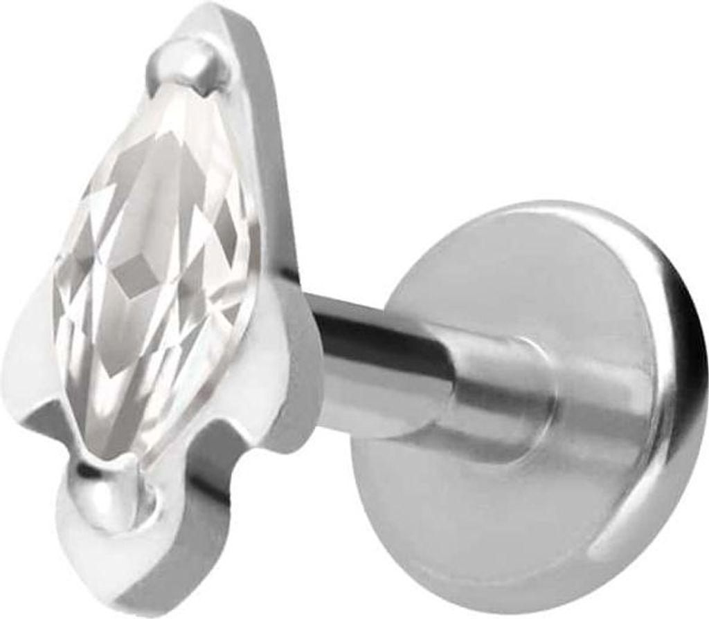 Ohrpiercing, Nasenpiercing Titan Labret mit Innengewinde KRISTALLRAKETE Silber Stablänge: 5mm | Stabstärke: 1,2mm