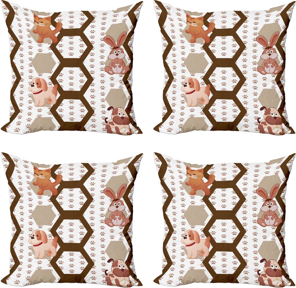 ABAKUHAUS Karikatur Kissenbezug Set (4 Stück), Kinder Tiere, Moderner Doppelseitiger Digitaldruck, 45 cm x 45 cm, Mehrfarbig