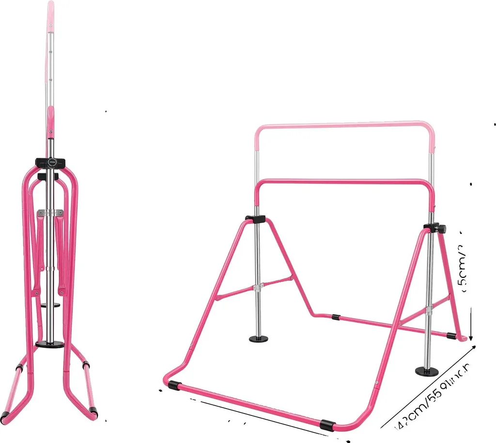 Équipement de gymnastique rose pour enfant, barre pliable gain de place