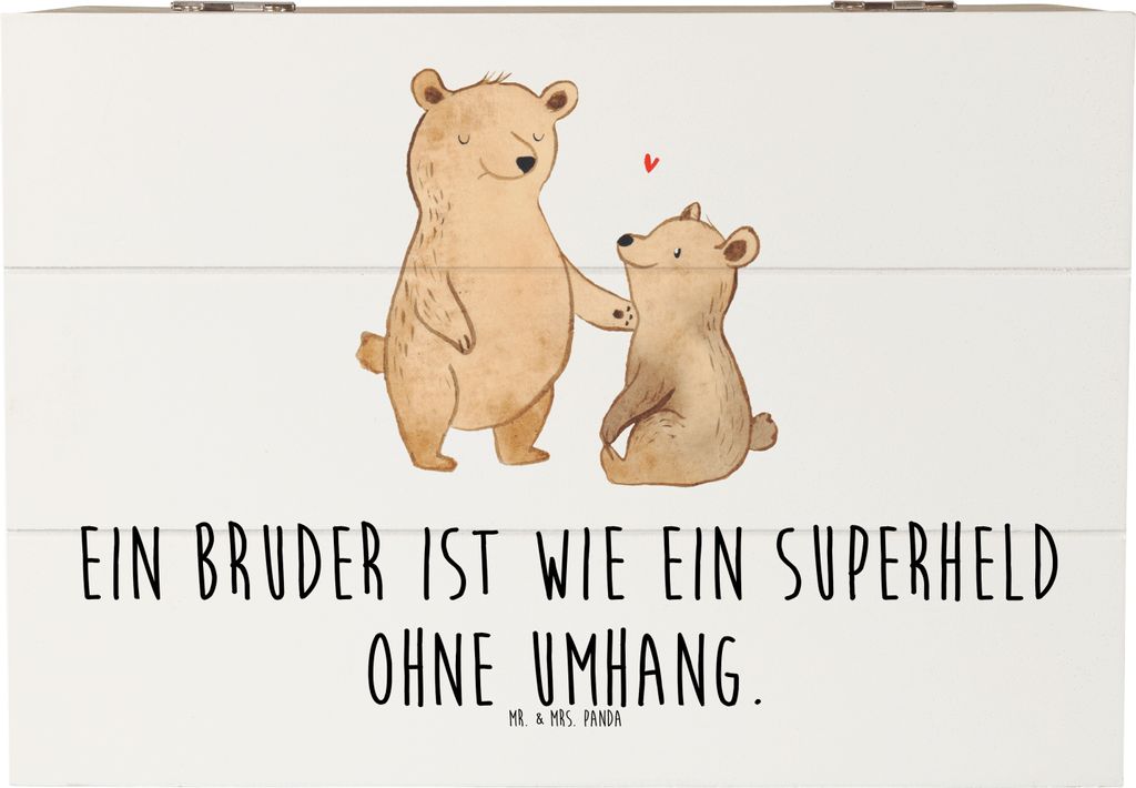 Mr. & Mrs. Panda Geschenkbox Bruder Superheld 22 x 15 cm - Weiß - Geschenk, Familie, Holzkiste, Danke sagen, tiefgründig, Schatulle, herzerwärme...