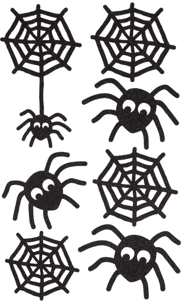 Rico Design Glittersticker Spinnen 7 Stück 3D Aufkleber für Halloween Deko