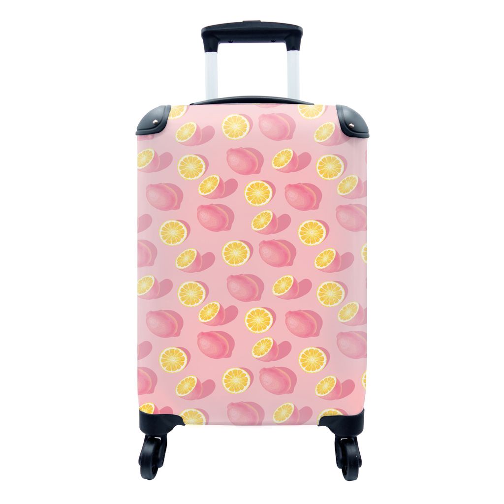 MuchoWow Koffer Handgepäck Trolley Rollkoffer Kleine Reisekoffer mit 4 Rollen - Sommer - Zitrone - Rosa - Cabin Size < 55x40x23 cm & 55x40x20 cm...