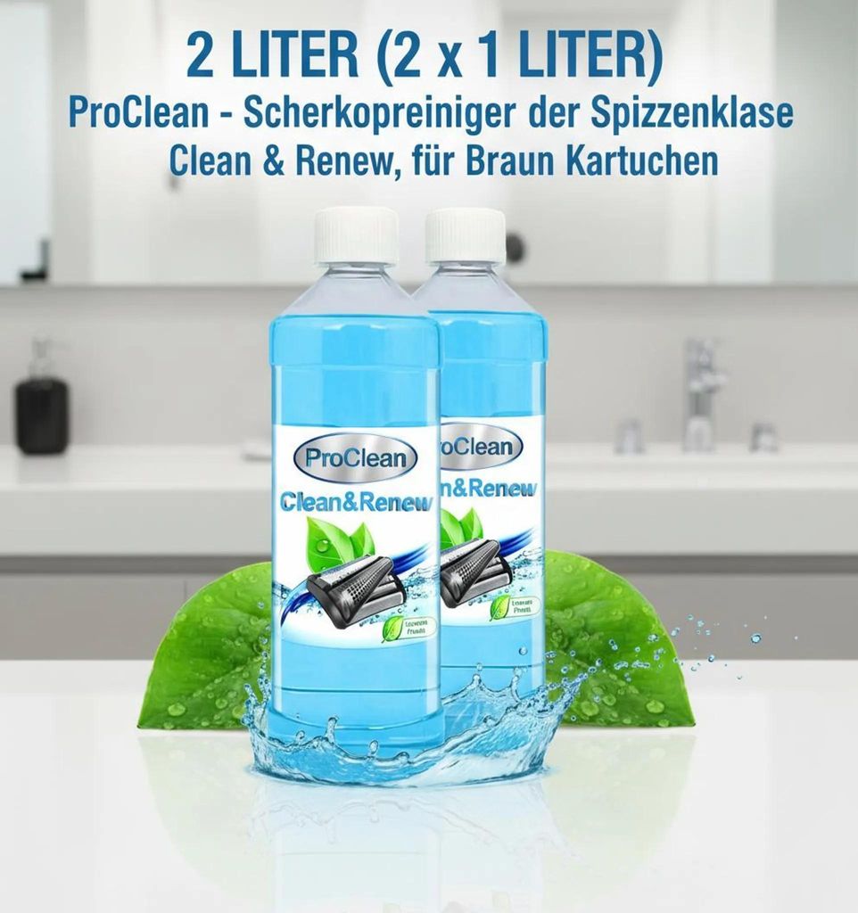 2 Liter ( 2 x 1 Liter ) ProClean - Scherkopfreiniger der Spitzenklasse - Clean & Renew, für Braun Kartuschen