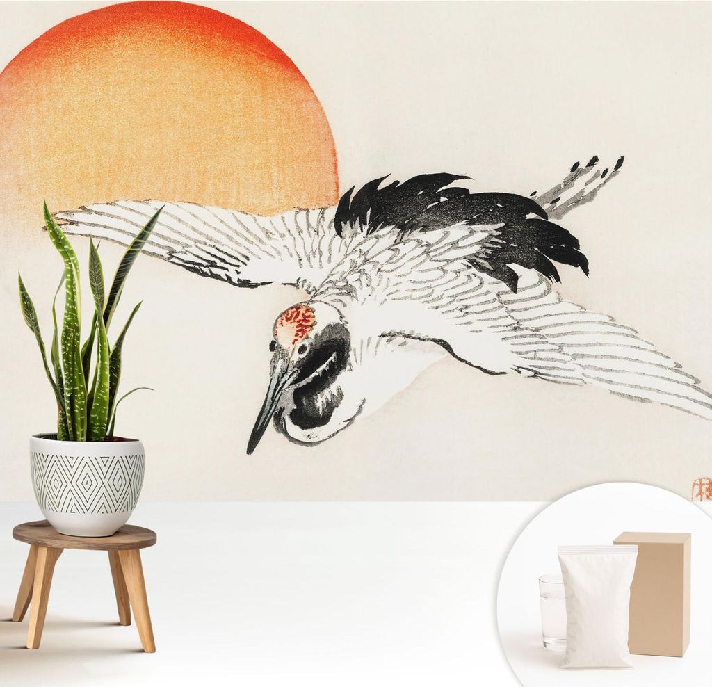Fototapete - 208x146 cm - Tapete - Wandtapete - Wandbilder - Dekofolie - Tapete Folie - Wand - Dekoration - Wohnzimmer - Eleganter Kranich