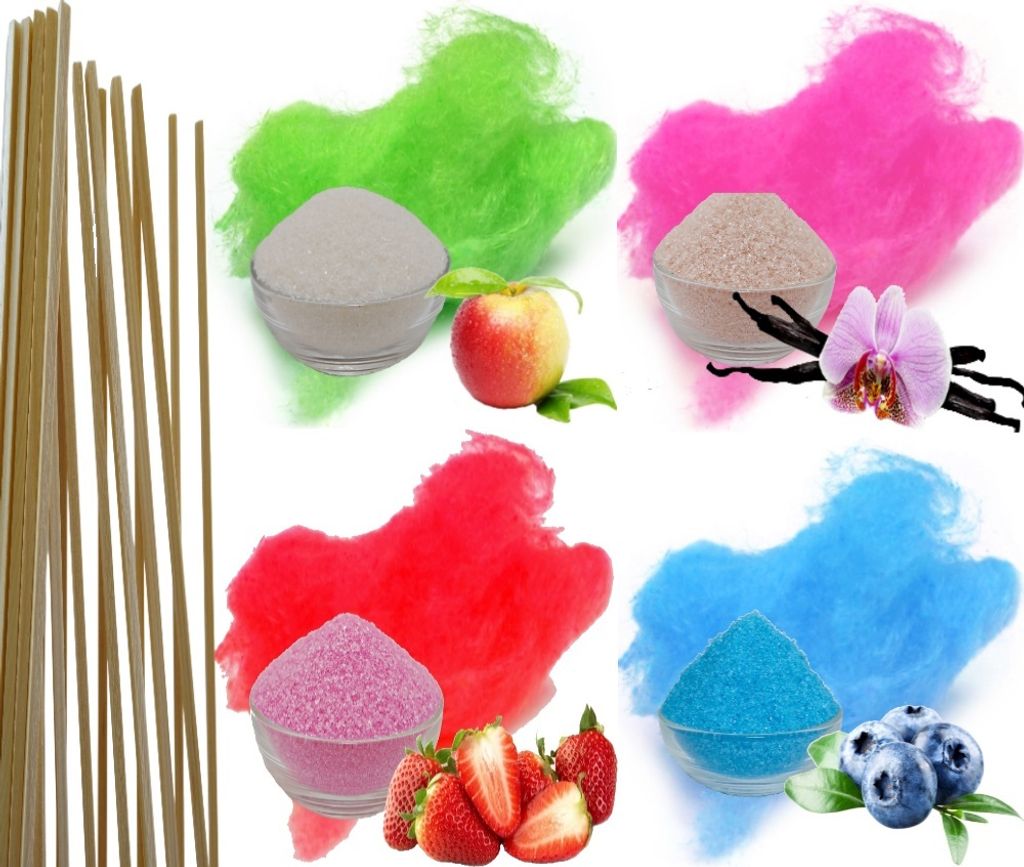 Aromazucker + 20 Zuckerwattestäbe für bunte Zuckerwatte Produktbild 