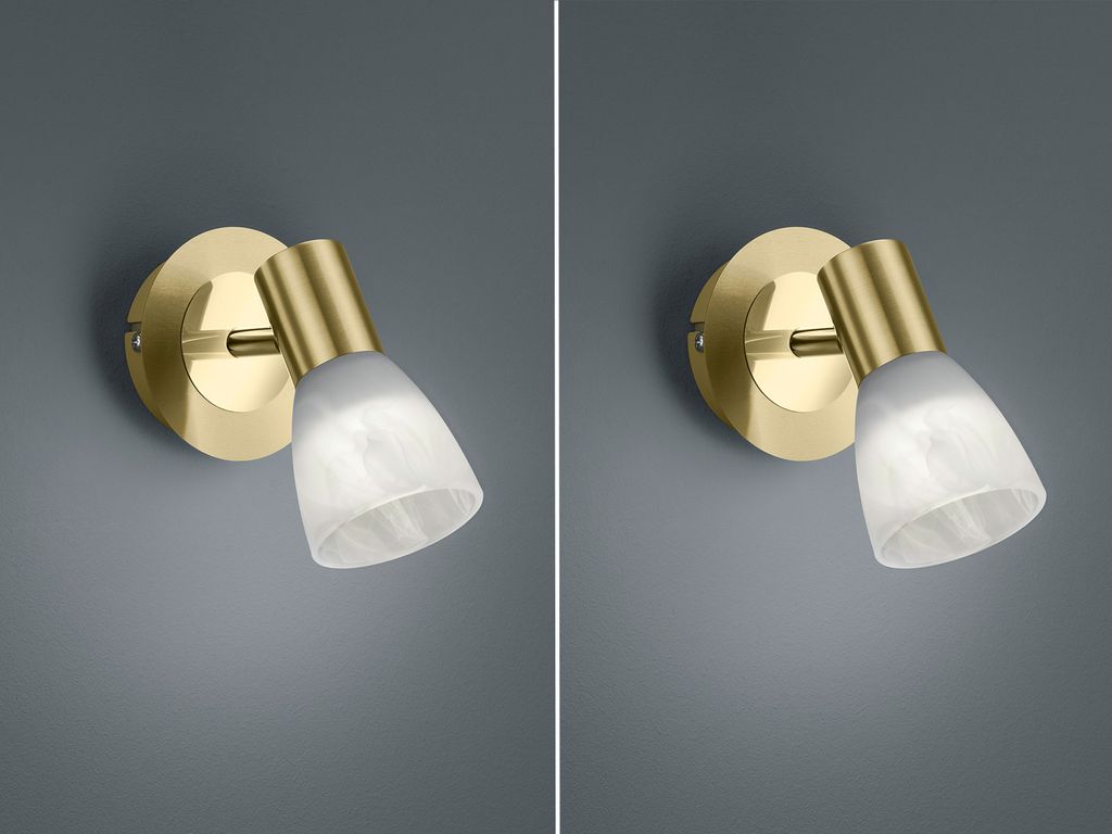 2er Set LED Wandstrahler Messing mit Glas Lampenschirm für Wohnzimmer & Flur