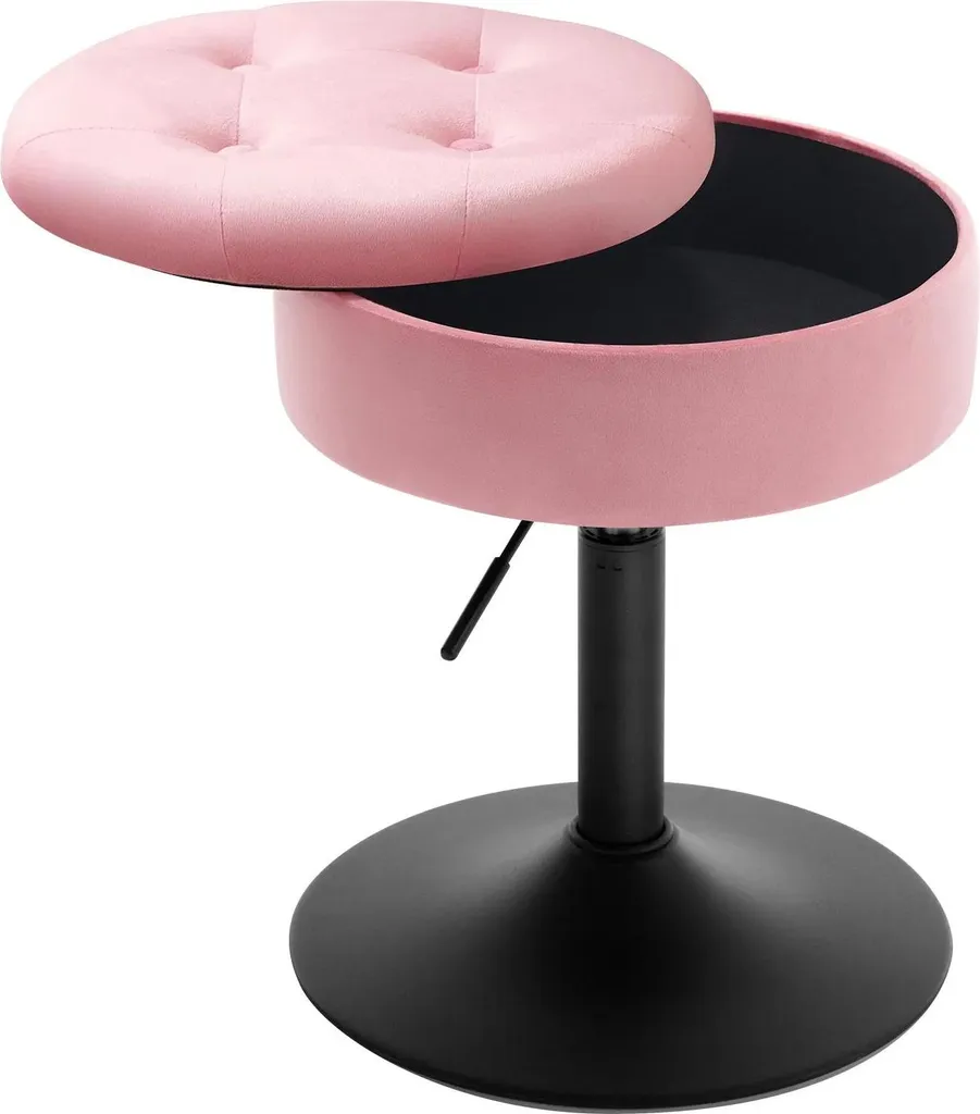 Tabouret de bar stable 120kg en velours rose avec rangement intégré