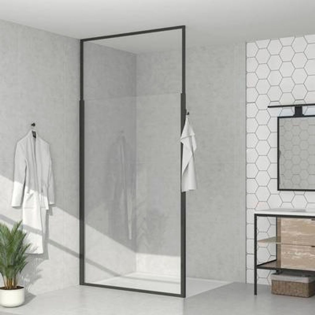 form&style Walk In EXPANDABLE 120 x 195 cm bis 2700 mm höhenverstellbar Profil schwarz Klarglas schmutzabweisende Glasbe