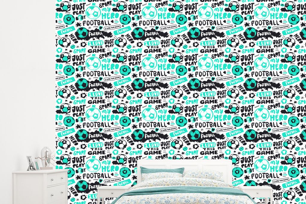 MuchoWow Fototapete für Wohnzimmer oder Schlafzimmer Wandtapete Vinyl Motivtapete Muster - Fußball - Sport - Jungen - Kinder - Kinder - 265x240...