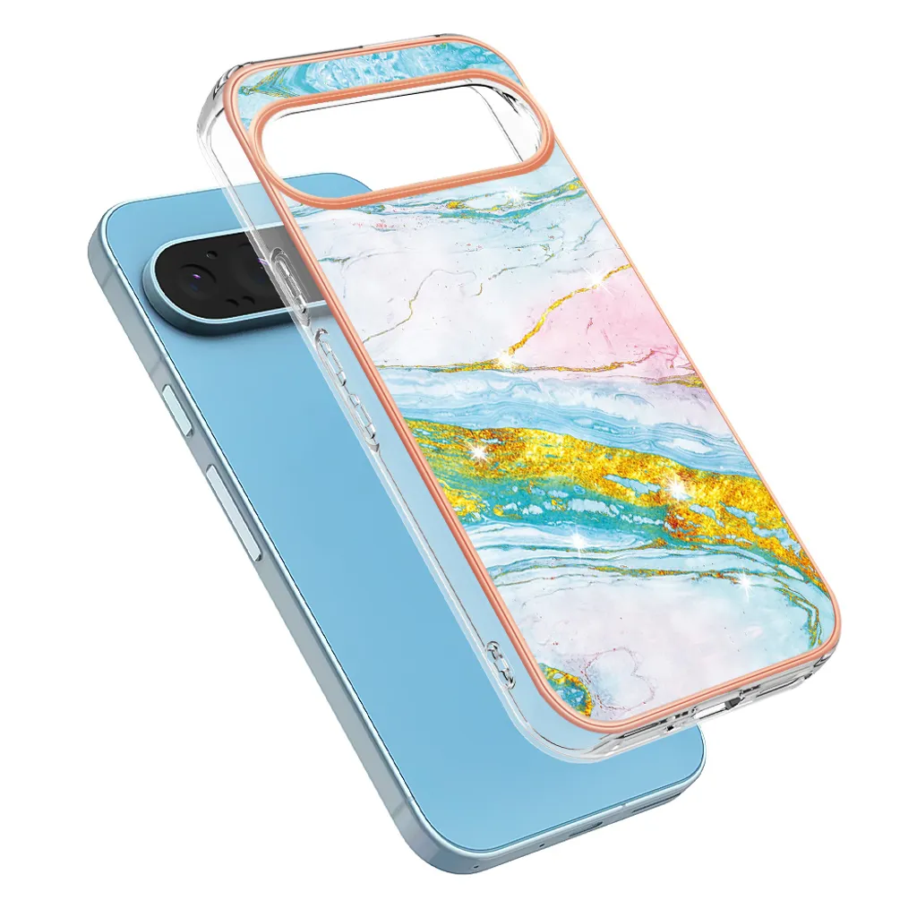 Cover Google Pixel 9 Pro Marmo: Custodia Turchese Morbida Chic Slim - 3