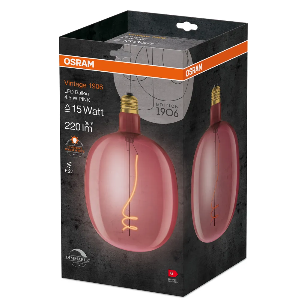 Ampoule LED E27 Osram 1906 Ballon Clair Fil Rose Décorative - 3