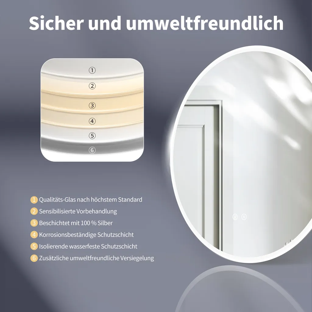 Specchio Bagno 60 cm LED Antiappannamento HOKO Cornice e Doppio Switch - 6