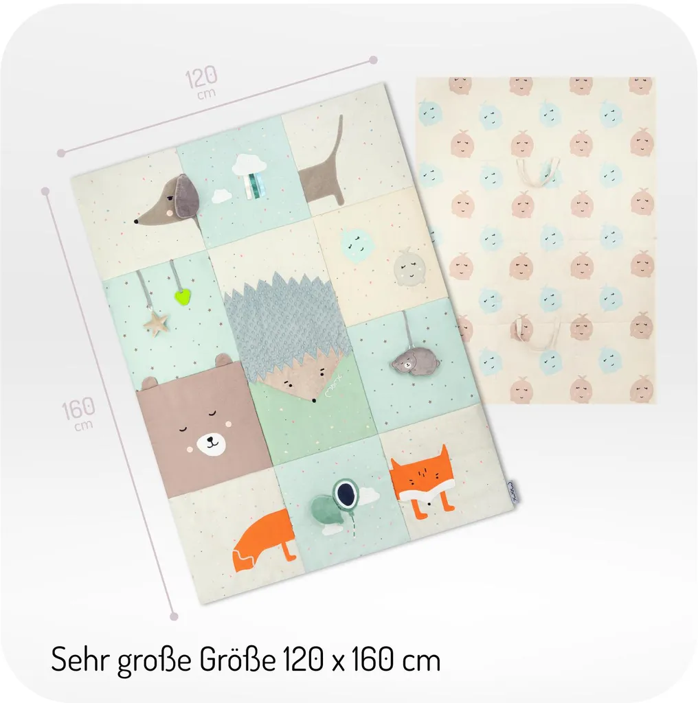 Couverture sensorielle bébé MoMi VOLPI en tissu patchwork multicolore - 9