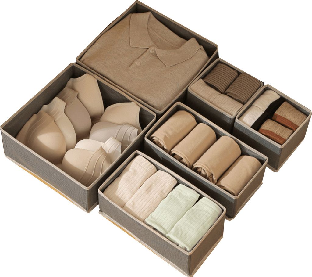 6-teiliges faltbares Aufbewahrungsbox-Set mit Reißverschluss, doppellagige Nähte, Aufbewahrungsbox für Kleidung, Unterwäsche, Schubladen-Organi...