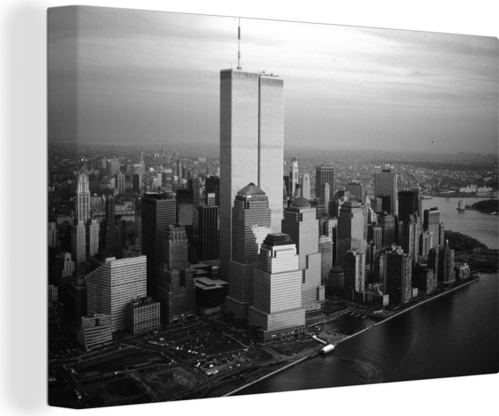 MuchoWow - Leinwandbilder - World Trade Center - Stadt - Schwarz - Weiß, Wandbild, Wanddeko Bilder Wohnzimmer, 60x40 cm