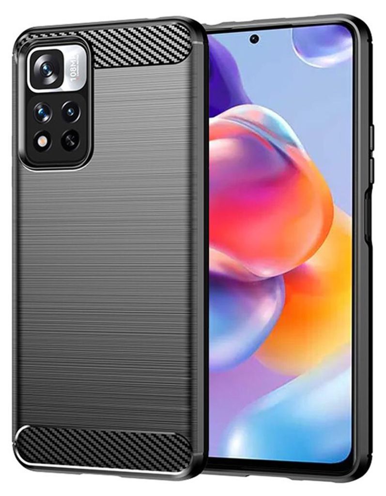 Techsuit Carbon Silicone Back Cover Hülle für Xiaomi Redmi Note 11 Pro Plus 5G - Schwarz
