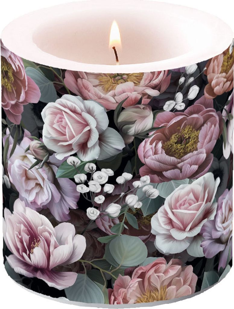 A - Candle Small Vintage Flowers Black