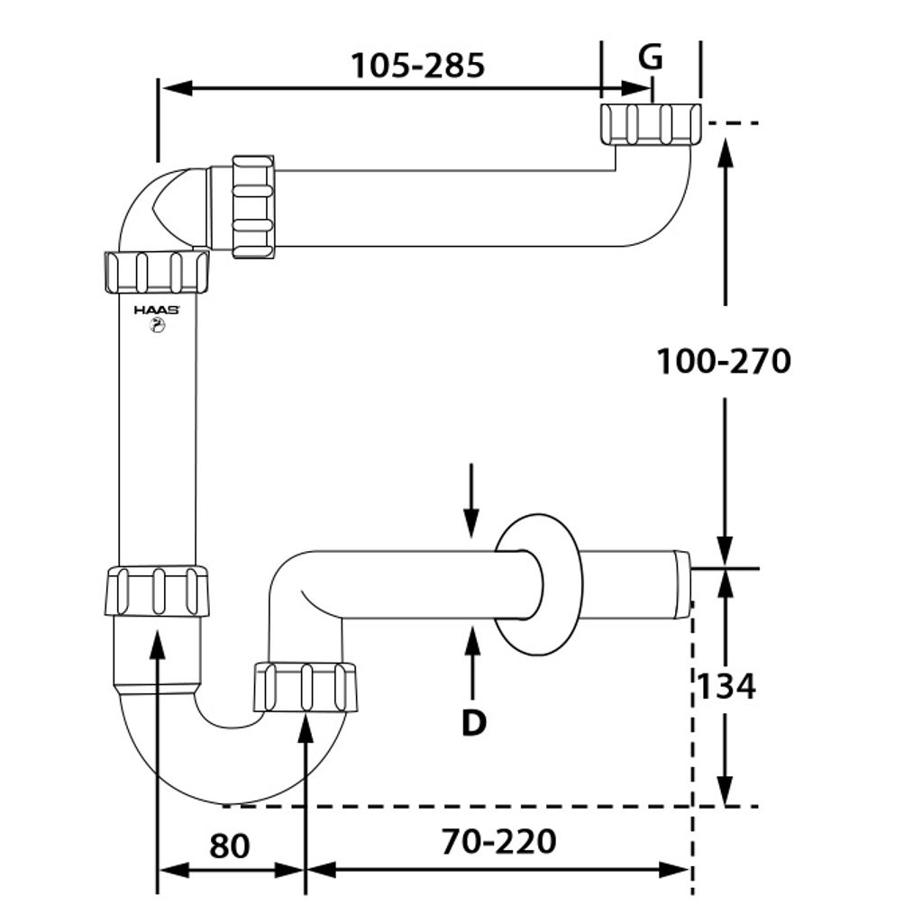 Raumsparsiphon für Waschbecken 1 1/4' DN32, 240mm lang, Produktbild 3