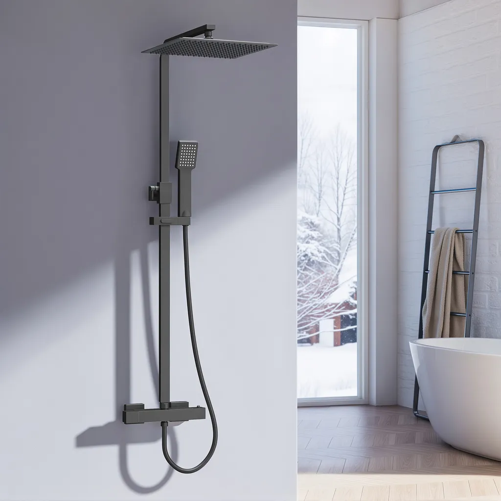 Colonne de douche Heilmetz thermostatique noir mat avec pluie carrée 20cm - 2