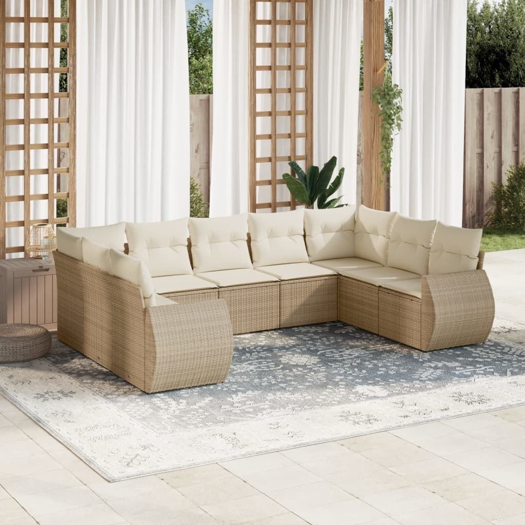 9-tlg. Garten-Sofagarnitur mit Kissen Beige Poly Rattan 3254135