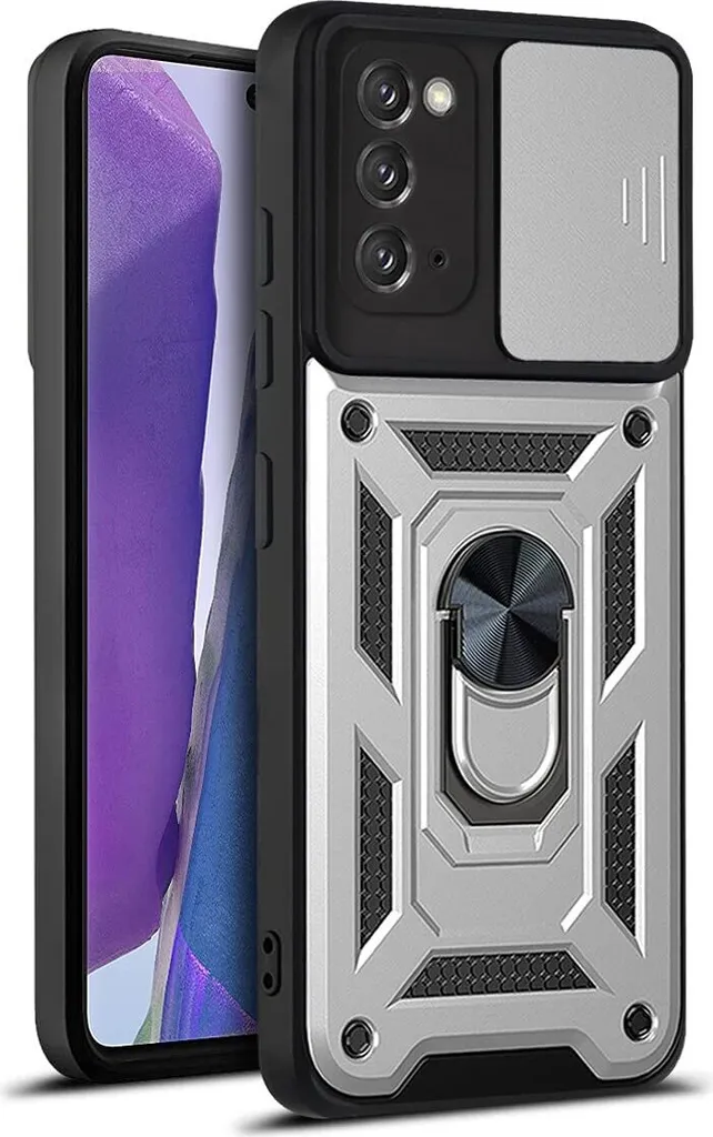 Custodia Samsung Note 20 5G Argento: Anello 360° e Salva-Fotocamera
