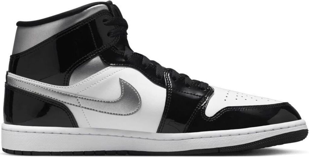 Nike Air Jordan 1 Mid SE "Patent Black White Metallic Silver Metallic Gold", Größe: 44