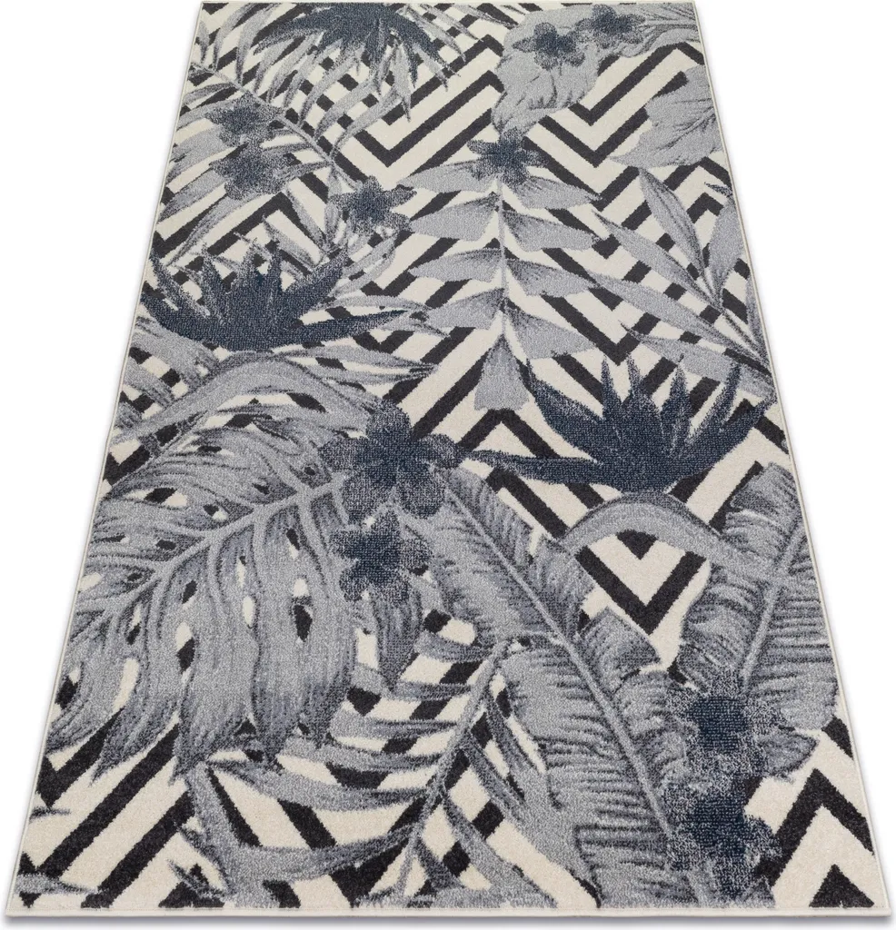 Tapis Jungle 160x220 cm HEOS 78540 en Crème et Bleu à Motif Feuillage