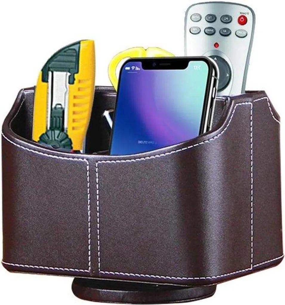 Rangement de bureau pivotant 360° en cuir noir à 5 sections larges