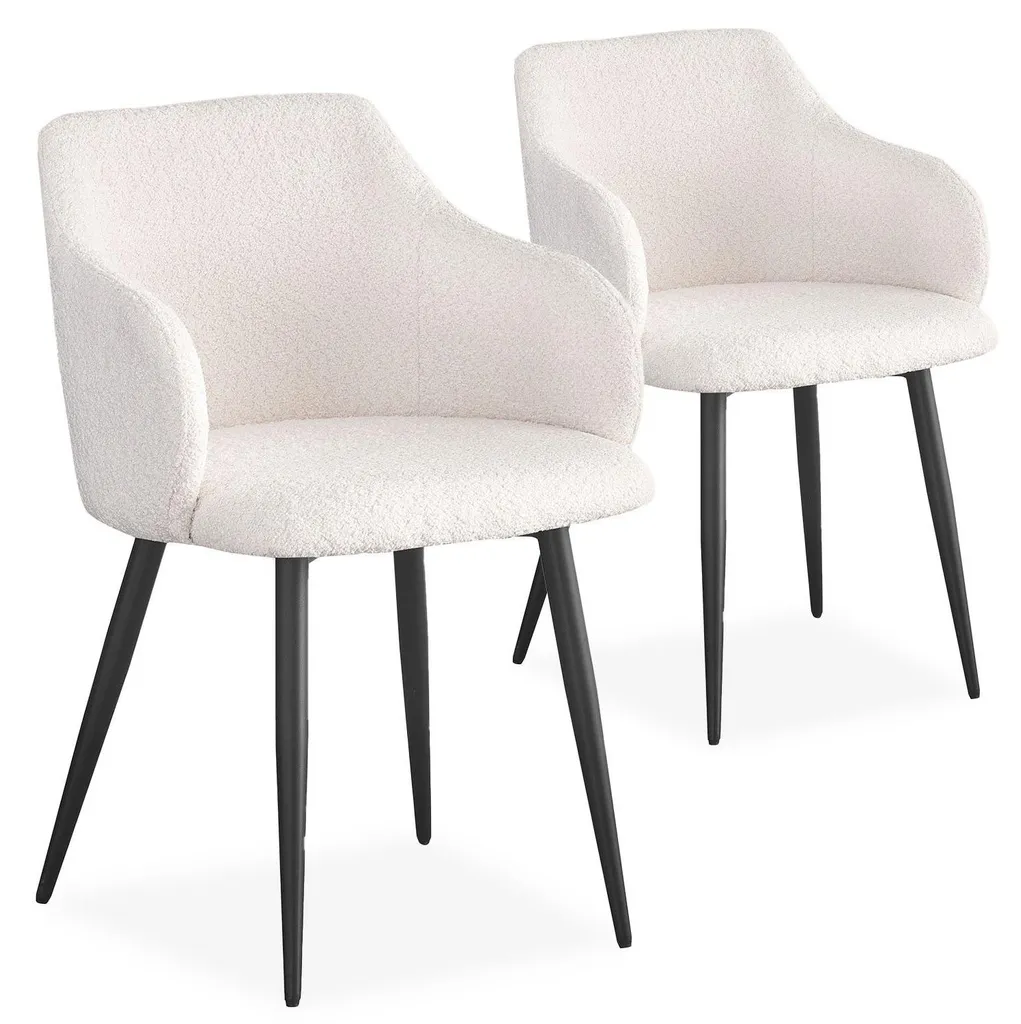 MENZZO Lot de 2 Chaises Paoline en Tissu Bouclette Crème Style Chic