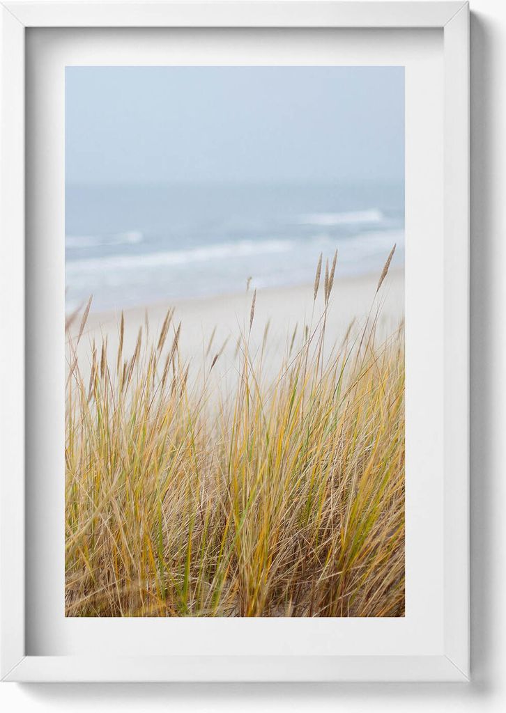 Landschaft mit Strand und Gras am Meer– Wandbild mit Rahmen – Gerahmtes Bild – Wanddekoration – 40x60 cm – Weiß