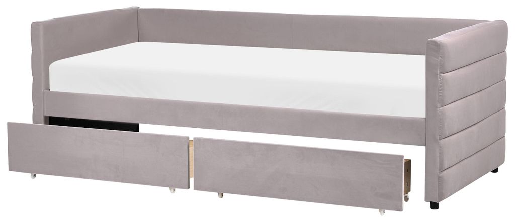 BELIANI Tagesbett Hellgrau Samtstoff mit 2 Schubladen Lattenrost 90 x 200 cm Modern Glamour Einzelbett Gästezimmer Kinderzmmer Jugendzimmer
