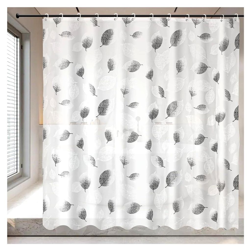 Duschvorhang 180x200 cm, PEVA, waschbar, mit 12 Duschvorhangringen, wasserdicht, antibakteriell, schimmelresistent für Dusche und Badewanne, Weiß