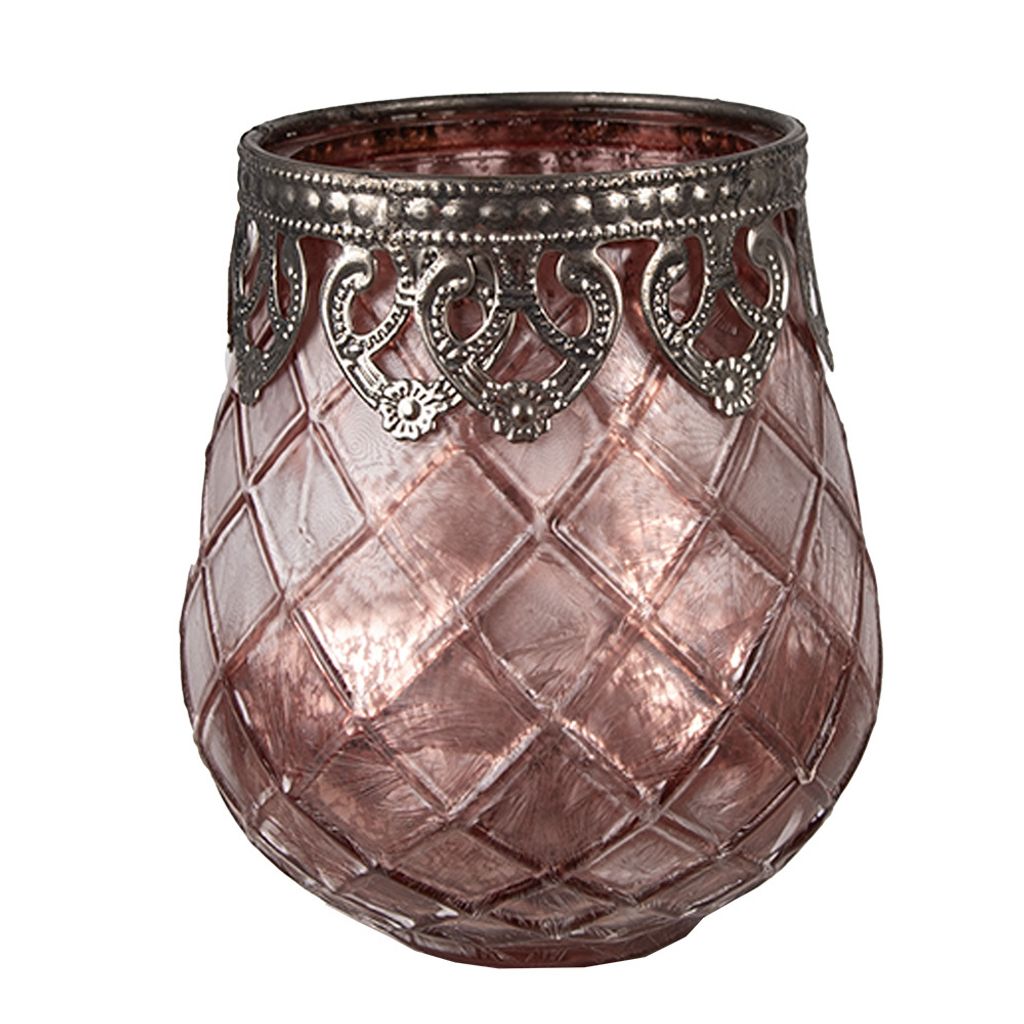 Clayre & Eef Teelichthalter Ø 9x11 cm Rosa Glas Produktbild 