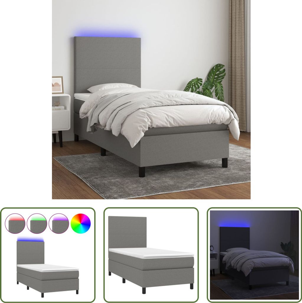 The Living Store Boxspringbett mit Matratze & LED Dunkelgrau 80x200 cm Stoff